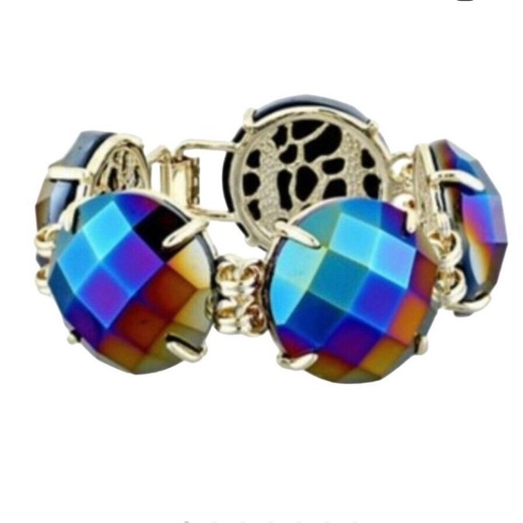 Kendra Scott Jewelry - KENDRA SCOTT Iridescent Cobalt Blue Purple Statement Cassie Bracelet Yellow Gold